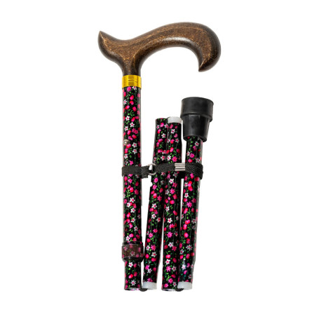 Béquille pliante en aluminium avec finition fleur et poignée en bois
