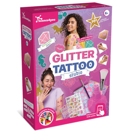 Kit de Tatouages Pailletés Science4you pour Enfants - 70 Autocollants Créatifs