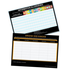 Tableau des Allergènes et Origine des Viandes - Affichage A4 Plastifié Noir