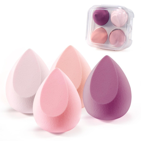 Lot de 4 Éponges de Maquillage Multicolores avec Boîte de Rangement