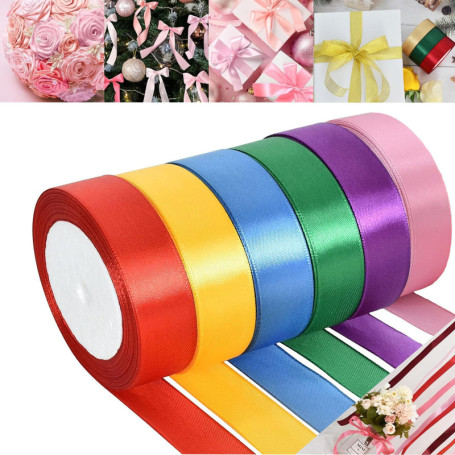 Lot de 6 Rouleaux de Ruban Satin PISTISJACK - 22m x 40mm pour Cadeaux et Décorations