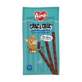 Aimé Crac et Croc - Friandises pour Chats Saveur Saumon et Truite en Bâtonnets