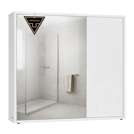 Armoire de Salle de Bain avec Miroir SONGMICS - Montage Ultra-Rapide, Étagères Réglables, Blanc Neige