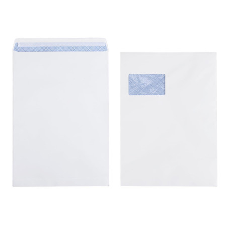 Lot de 50 enveloppes C4 blanches avec fenêtre et fermeture autocollante