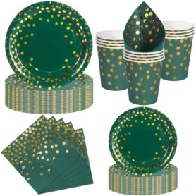 Nkaiso Set de Vaisselle Jetable Élégant 50 Pièces Vert Foncé et Or
