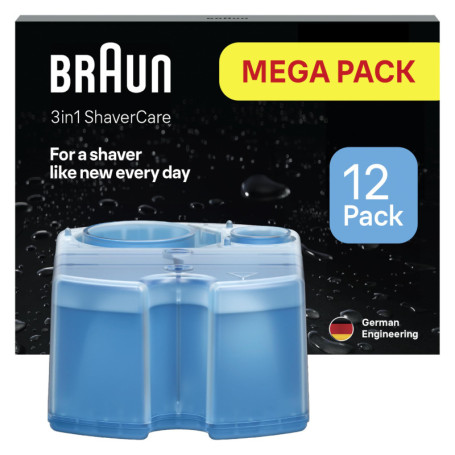 Recharge Braun 3-en-1 pour Nettoyage de Rasoirs - Pack de 12