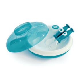 Assiette Bébé Chauffante avec Couvercle et Couverts - dBb Remond - Turquoise