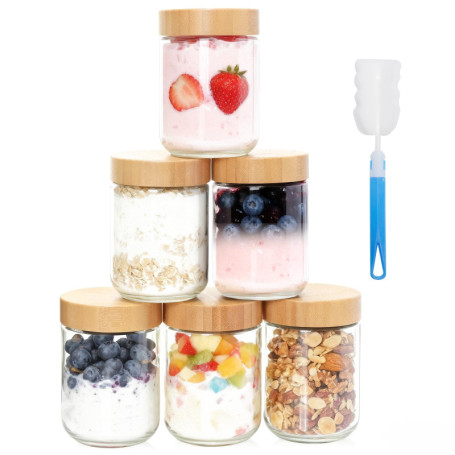 Lot de 6 Pots en Verre Hermétiques 480ml pour Snacks et Puddings