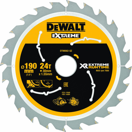 Lame de Scie Circulaire DEWALT XR 190 mm - 24 Dents en Carbure
