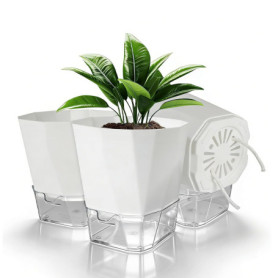 Romon Set de 3 Pots de Fleurs Auto-Arrosants en Plastique Blanc - 15.2 cm