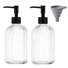 Lot de 2 Distributeurs de Savon en Verre TRIXES avec Pompe Noire Mate - 400ml