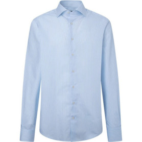 Chemise en Twill à Rayures Fines Hackett London - Blanc/Bleu, Taille 18