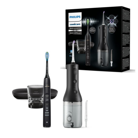 Philips Sonicare Jet Dentaire Power Flosser 3000 et Brosse à Dents DiamondClean 9000 Noir