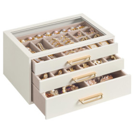 Boîte à Bijoux SONGMICS 3 Niveaux avec Fenêtre en Verre - Organisateur Élégant