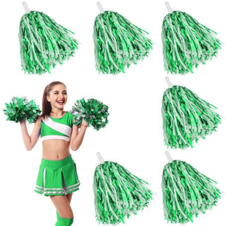 Lot de 6 pompons scintillants vert et blanc pour pom-pom girls