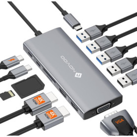 Station d'accueil USB C 12-en-1 NOVOO avec 2 HDMI et 5 Ports USB