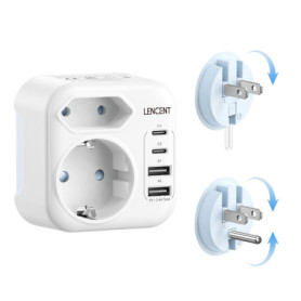Adaptateur de Voyage LENCENT Type A et B avec USB-C pour USA et Canada