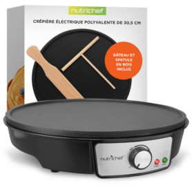 Crêpière Électrique NutriChef 30 cm avec Plaque Antiadhésive et Thermostat