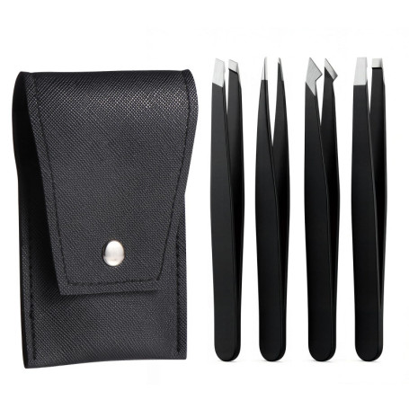 Kit de 4 Pinces à Épiler Pro en Acier Inoxydable - Brencco