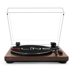 Platine Vinyle Bluetooth RLINE en Noyer Brillant - Lecteur 33/45 Tours avec Pré-amplificateur