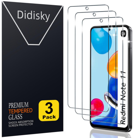 Didisky Lot de 3 Verres Trempés pour Xiaomi Redmi Note 11/11S - Protection Écran 9H