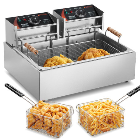 Friteuse Électrique Professionnelle VEVOR 2500W avec 3 Paniers Amovibles - Capacité 12L
