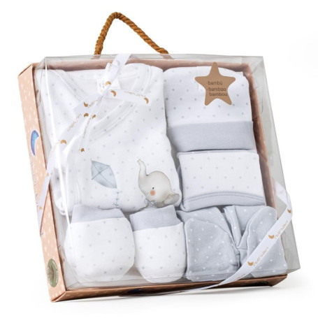 Coffret Cadeau Bébé Éléphant Gris - Ensemble 5 Pièces Interbaby