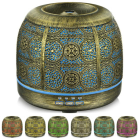 Diffuseur d'Huiles Essentielles Vintage en Métal - 500ml avec Éclairage Multicolore