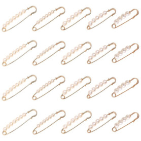 Set de 20 Broches Élégantes en Fausses Perles Dorées pour Femmes