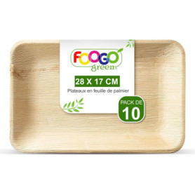 Plateaux de Service Jetables en Feuille de Palmier FOOGO Green - 10 Pièces 28x17 cm