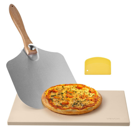 Pierre à Pizza Rectangulaire en Cordiérite avec Pelle Aluminium - 50,8 x 35,5 cm