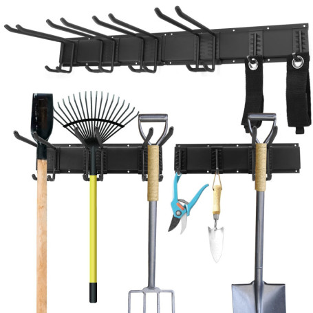 Support Mural de Rangement QWORK avec 6 Crochets Métalliques Réglables