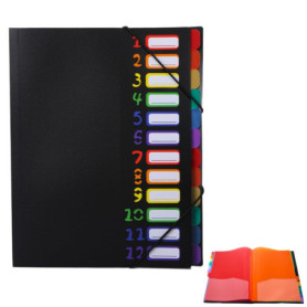 Classeur Extensible A4 avec 24 Pochettes Colorées - Organiseur de Documents Noir