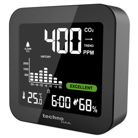 Moniteur de Qualité de l'Air Technoline WL1025 - Compteur de CO2 Noir