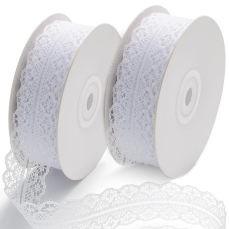 Lot de 2 rouleaux de ruban en dentelle blanche vintage - 30 mm x 45 m
