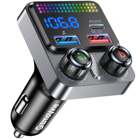 GizmoVine Émetteur FM Bluetooth 48W avec Charge Rapide et Mains Libres
