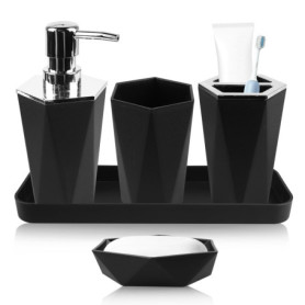 Ensemble de 5 accessoires de salle de bain en plastique noir - WIYETY