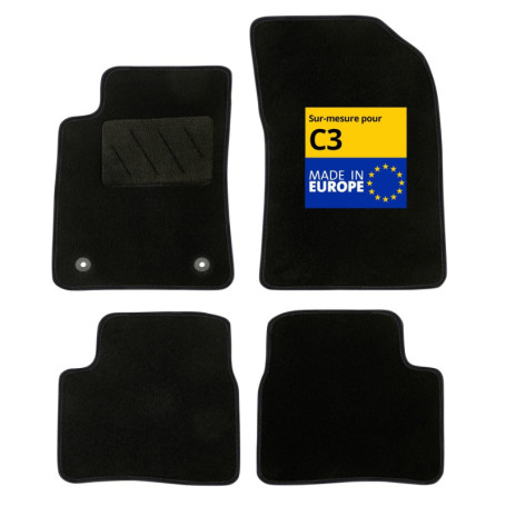 Tapis de Voiture Sur Mesure DBS pour Citroën C3 (07/2016-06/2024) - Antidérapants et Clips de Fixation