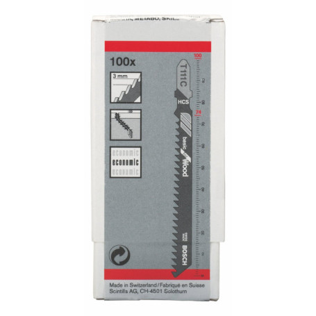 Pack de 100 Lames de Scie Sauteuse Bosch T 111 C pour Bois Tendre