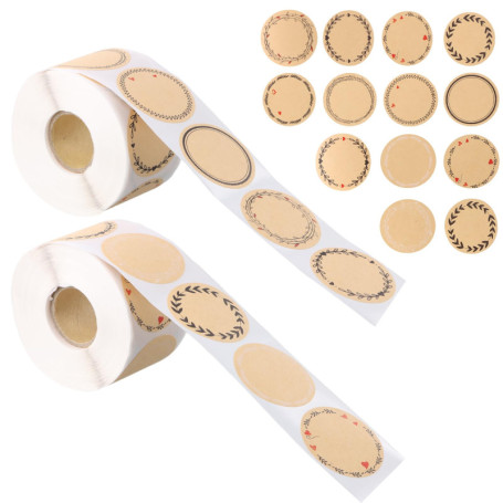 Pack de 1000 Étiquettes Autocollantes Rondes en Papier Kraft - 13 Motifs Décoratifs