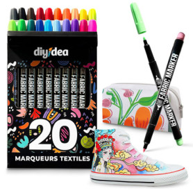 DIYIDEA Feutres Textiles Permanents Multicolores - 20 Marqueurs Non Toxiques pour Tissus