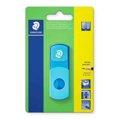 Taille-crayon 2 en 1 avec gomme Staedtler turquoise fluo