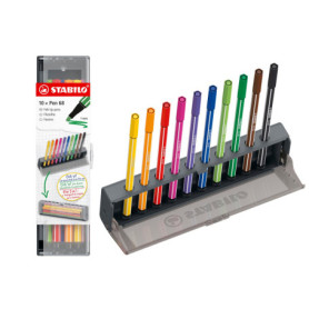 STABILO Pen 68 - Set de 10 Feutres de Dessin Multicolores avec Étui Click Box