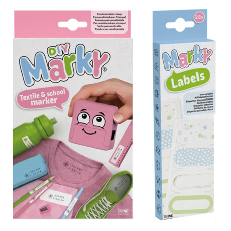 Set de Tampons COLOP MARKY en Rose avec Encre Noire pour Vêtements et Objets