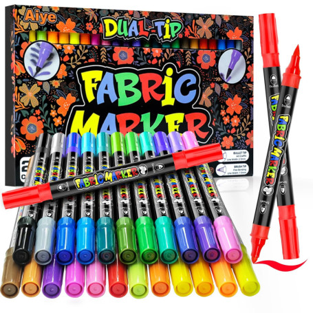 FeinKulturia Lot de 24 Feutres Textiles Lavables pour Créations Personnalisées