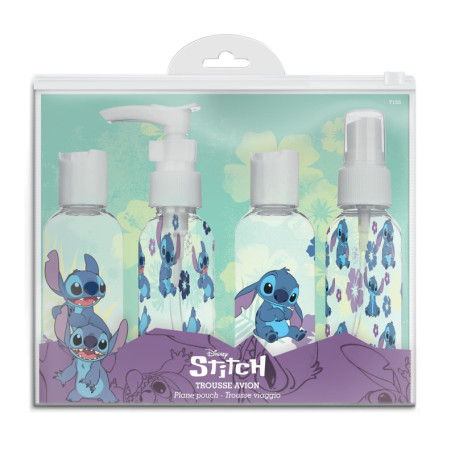 Trousse de Voyage Disney Stitch avec 4 Flacons 50ml - Kit Avion Transparent