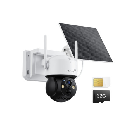 Caméra 4G LTE ZOSI 4MP avec Panneau Solaire et Détection Personne