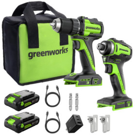 Visseuse Dévisseuse Sans Fil Greenworks 24V avec Visseuse à Chocs et Batteries USB-C