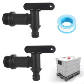 Lot de 2 Robinets en Plastique pour Citerne d'Eau de Pluie avec Ruban Étanche