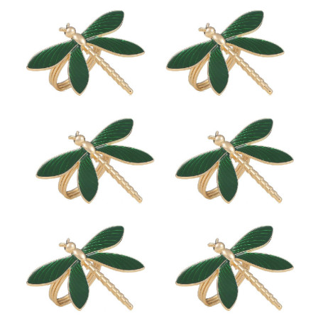 Set de 6 Ronds de Serviette Libellule en Métal pour Décoration de Table